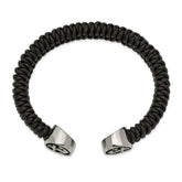 Chisel Stainless Steel Antiqued and Polished Black Leather Anchor Cuff Bangle